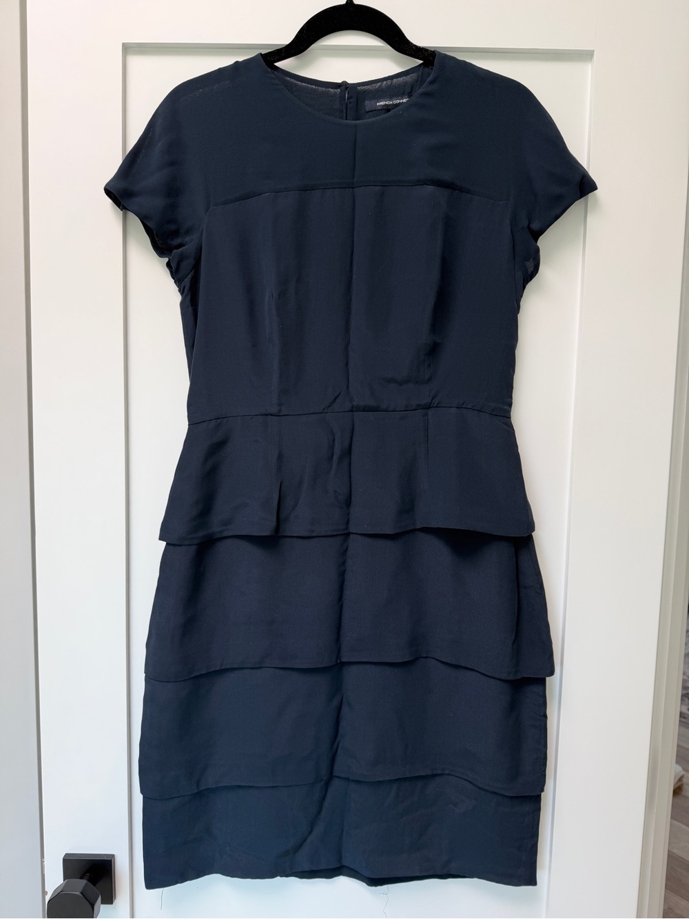 French Connection Navy Tiered Cap-Sleeve Dress
